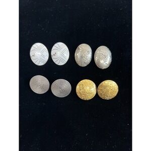 Vintage 4 Pair Lot 80's 90's Y2K Clip On Earrings Oval Round Gold & Silver Tone